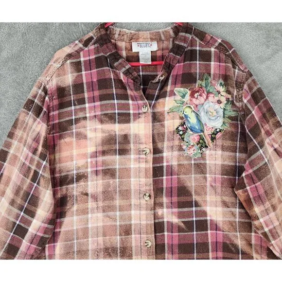Mainstreet Blues Shirt Womens 3X Multicolor Bleached Flannel Patchwork Vintage - Picture 6 of 10